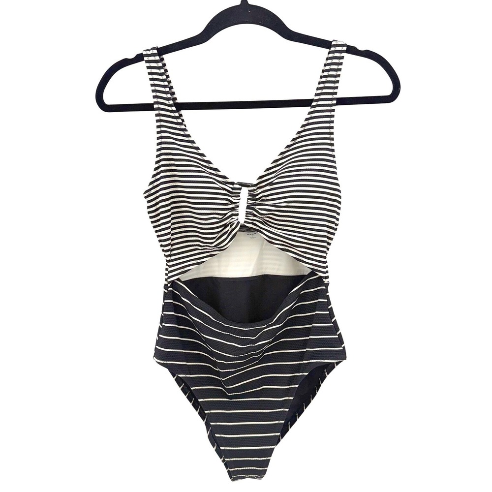 Old Navy Nautical Black & White Striped Cutout One Piece Swimsuit M NWT Textured